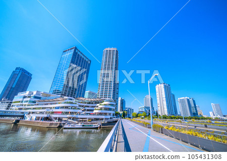 Yokohama cityscape in Japan View of Yokohama Bay Quarter, water bus, Yokohama Portside district, etc. 105431308