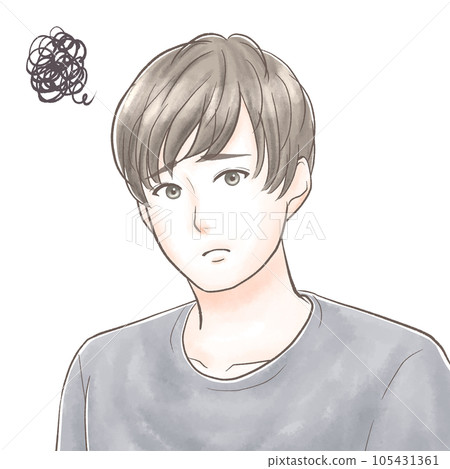 Young man with worries watercolor style 105431361