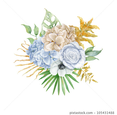 Floral boho bouquet. Watercolor floewr for wedding invitaition, greeting card. Floral boho bouquet. Watercolor floewr for wedding invitaition, greeting card. 105431488