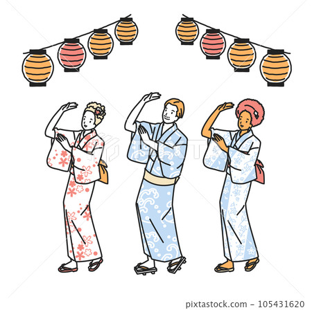 入境：跳舞 Bon Odori 的外國男女 105431620
