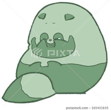 Sitting and crying tanuki (green) 105431635