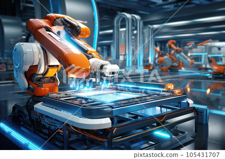 AI-equipped industrial machines working in factories AI-equipped industrial machines working in factories 105431707