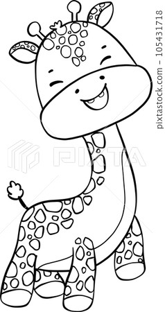 Cute baby giraffe doodle hand drawing outline, innocence and mischief safari animals Cute baby giraffe doodle hand drawing outline, innocence and mischief safari animals 105431718