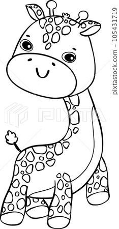 Cute baby giraffe doodle hand drawing outline, innocence and mischief safari animals 105431719