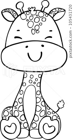 Cute baby giraffe doodle hand drawing outline, innocence and mischief safari animals 105431720
