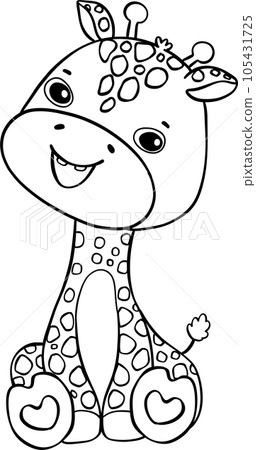 Cute baby giraffe doodle hand drawing outline, innocence and mischief safari animals 105431725