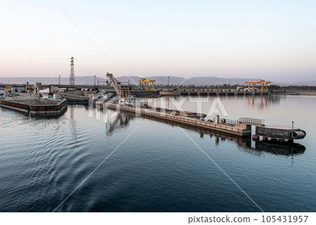 Sluice gate on the Nile river, Egypt. watergate near Esna 105431957