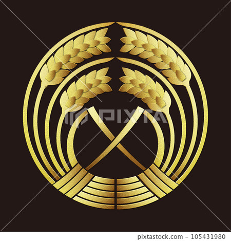 稻米圖案的金色家徽“Dakima” 稻米圖案的金色家徽“Dakima” 105431980