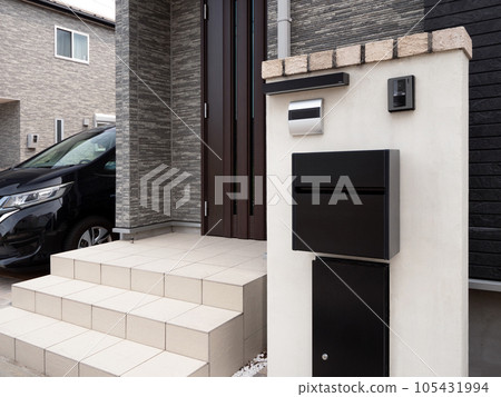 Intercom with mailbox at residential entrance Intercom with mailbox at residential entrance 105431994