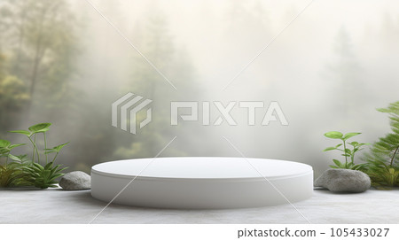 3d luxury white podium with blur forest background for your luxury product.Generative AI 105433027