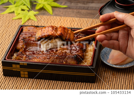 Eel Bento Box with Eel and Chopsticks Eel Bento Box with Eel and Chopsticks 105433134