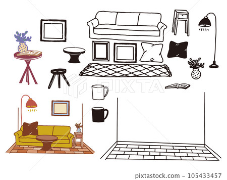 黑白、單調、線條畫插圖:手寫、時尚、雜誌、時尚、可愛、室內、客廳 黑白、單調、線條畫插圖:手寫、時尚、雜誌、時尚、可愛、室內、客廳 105433457