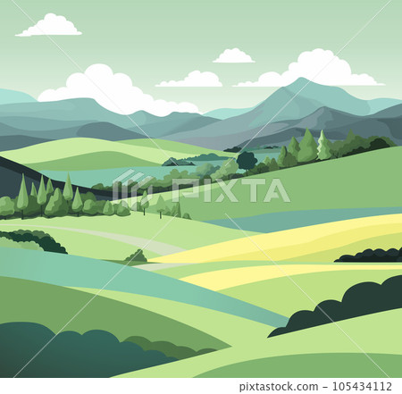 Landscape Background Hills Mountains Fields Trees 105434112