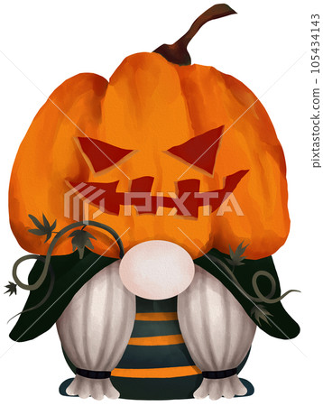 Cartoon Halloween gnome funny Watercolor Clip art cute illustrations 105434143