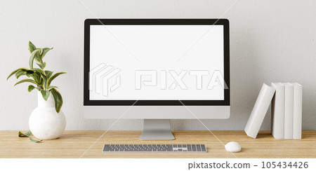 Modern computer with blank screen in a modern desk. 3d render 105434426