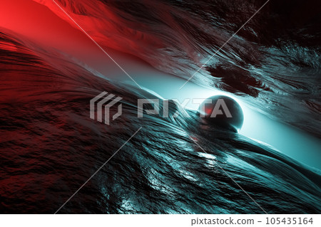 3D render illustration of ball floating between wavy water 105435164