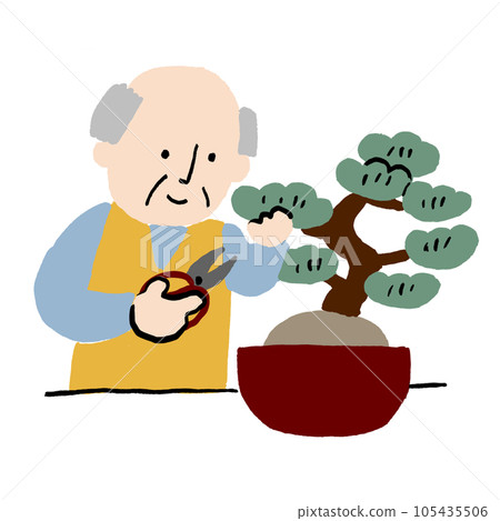 Grandpa taking care of bonsai 105435506