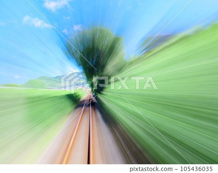 View from a train speeding through a summer field View from a train speeding through a summer field 105436035