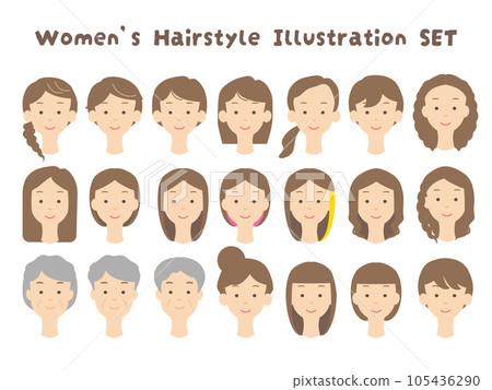 女性各種髮型的插圖集 女性各種髮型的插圖集 105436290