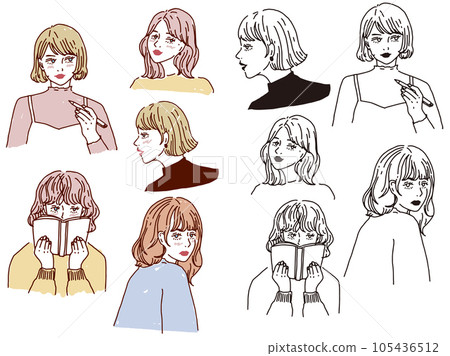 Black and white, monotone, line drawing illustrations: handwriting, fashionable, fashion, cute, interior, girl, person 105436512