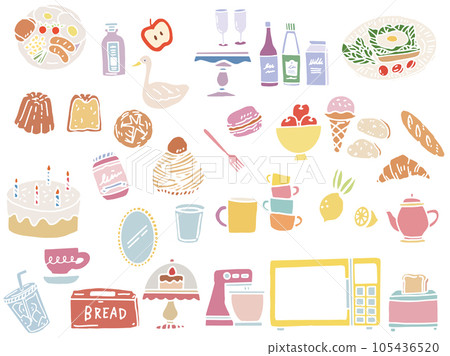 Black and white, monotone, line drawing illustrations: handwriting, fashion, fashion, cute, interior, cafe 105436520