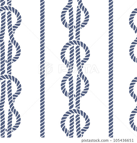 Marine rope knot seamless pattern. Yacht theme navy on white illustration with white rope ornament and nautical knots. For fabric, wallpaper, wrapping. Marine rope knot seamless pattern. Yacht theme navy on white illustration with white rope ornament and nautical knots. For fabric, wallpaper, wrapping. 105436651