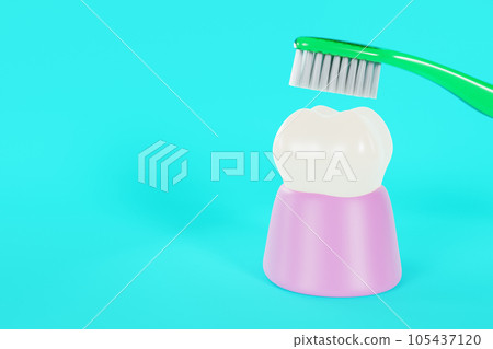 牙齒和牙刷的 3D 插圖:用牙刷進行口腔護理 牙齒和牙刷的 3D 插圖:用牙刷進行口腔護理 105437120