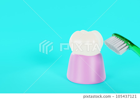 3D illustration of teeth and toothbrush: Oral care with a toothbrush 3D illustration of teeth and toothbrush: Oral care with a toothbrush 105437121