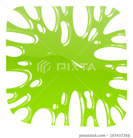 Green slime. Square frame. Bright toxic spot. Poison liquid. Decor elements. Sticky jelly, blob splatter, snot syrup, mucus smudge. Border for cards and posters. Vector isolated object Green slime. Square frame. Bright toxic spot. Poison liquid. Decor elements. Sticky jelly, blob splatter, snot syrup, mucus smudge. Border for cards and posters. Vector isolated object 105437268