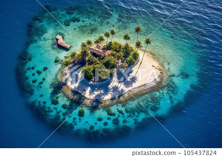House on a tiny island in the ocean, generative ai 105437824