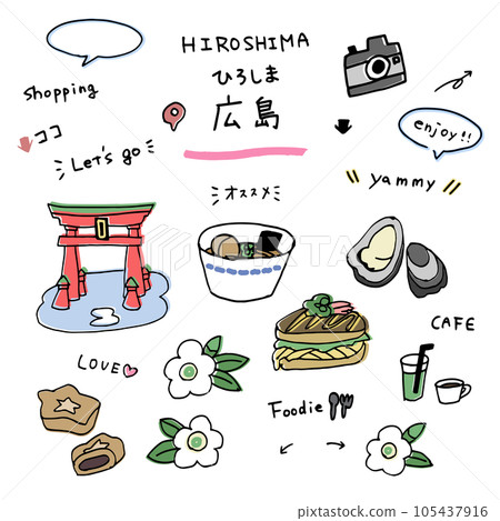 Hiroshima hand drawn icon set 105437916
