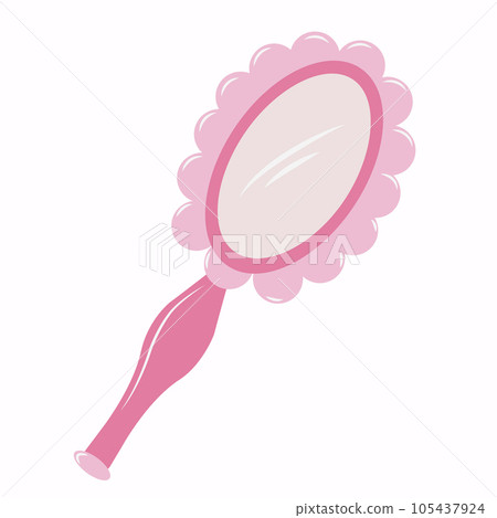 Pink trendy mirror in flat style, barbiecore aesthetic. Vector sketch illustration isolated on white background. Cute design elements. Pink trendy mirror in flat style, barbiecore aesthetic. Vector sketch illustration isolated on white background. Cute design elements. 105437924