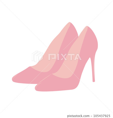 Pink trendy female shoes in flat style, barbiecore aesthetic. Vector sketch illustration isolated on white background. Cute design elements. Pink trendy female shoes in flat style, barbiecore aesthetic. Vector sketch illustration isolated on white background. Cute design elements. 105437925