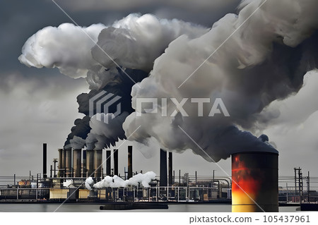 representation a scene depicts the issue of ecology pollution against a stark black representation a scene depicts the issue of ecology pollution against a stark black 105437961