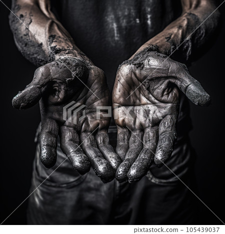 Dirty hands of a coal miner after work 105439037