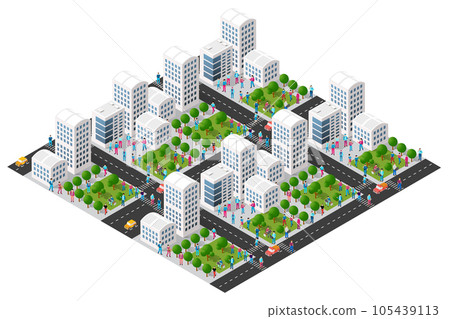 The city lifestyle scene on urban themes with houses, cars, people, 105439113