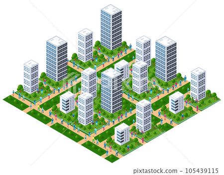 The city lifestyle scene on urban themes with houses, cars, people, 105439115