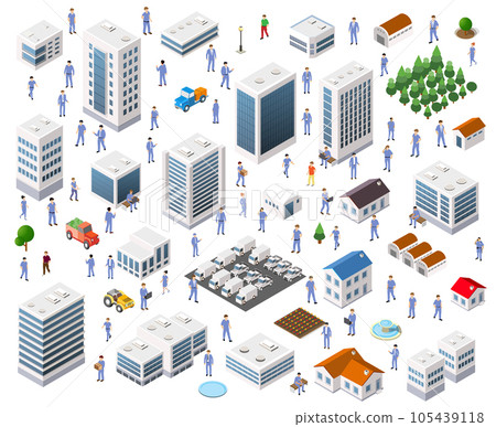 Isometric set Street crossroads 3D illustration of the city quarter 105439118