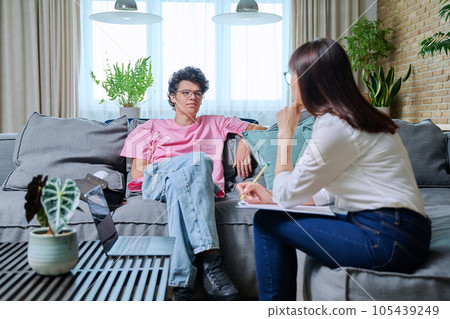 Young male having mental therapy in psychologist's office 105439249