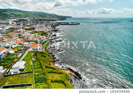 Drone point of view of Ribeira Grande townscape. Azores Drone point of view of Ribeira Grande townscape. Azores 105439480