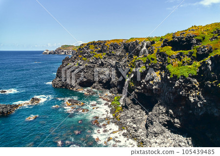 Aerial shot rocky coastline of Ponta Delgada Island. Azores 105439485