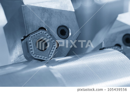 Close up  the special purpose the  lathe tool in the light blue scene. 105439556