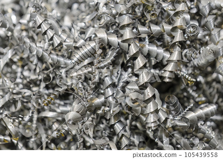 Close-up scene of  the metal materials scrap from turning process. 105439558
