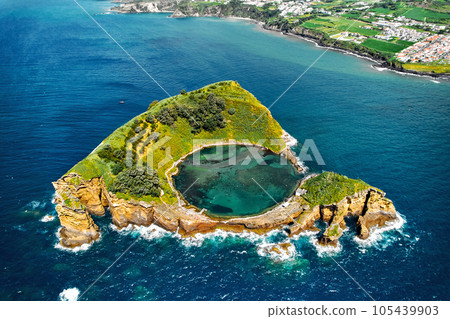Aerial view Islet of Vila Franca do Campo. Azores Island 105439903