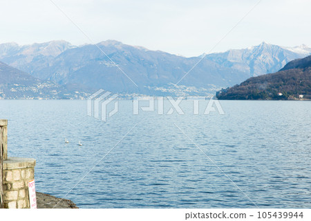 Mountain lake maggiore in winter afternoon. Cannobio Mountain lake maggiore in winter afternoon. Cannobio 105439944