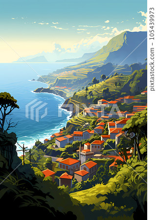 Illustration of a beautiful view of a tropical island 105439973