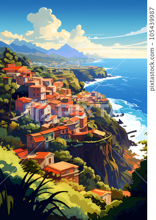 Illustration of a beautiful view of a tropical island 105439987