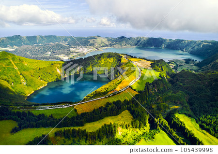 Drone point of view beautiful nature of Azores Island Drone point of view beautiful nature of Azores Island 105439998
