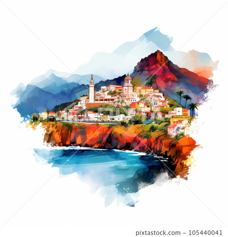 Illustration of a beautiful view of a tropical island Illustration of a beautiful view of a tropical island 105440041