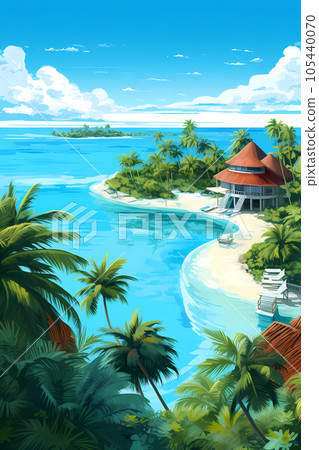 Illustration of a beautiful view of a tropical island Illustration of a beautiful view of a tropical island 105440070